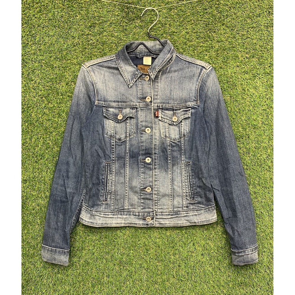 Levis Jean Jacket Womens Small Blue Medium Wash Trucker 2000s Skater Denim Y2K